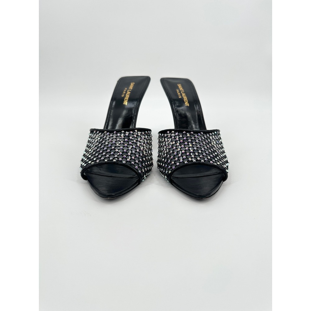 Saint Laurent Paris Luz Black Mesh Crystal Embellished Stiletto Mules Heels 39 - Picture 5 of 11